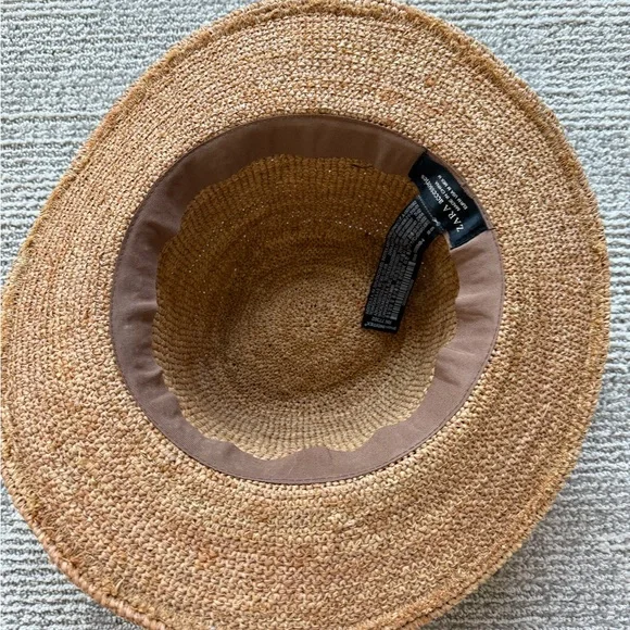 Zara Straw Fedora Hat in Tan with Black Band - Picture 2 of 4
